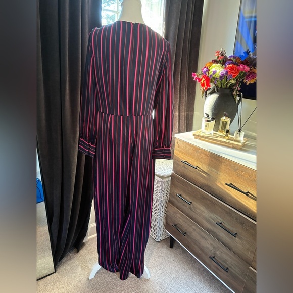 Striped Long Sleeve Wrap Jumpsuit - Picture 3 of 4